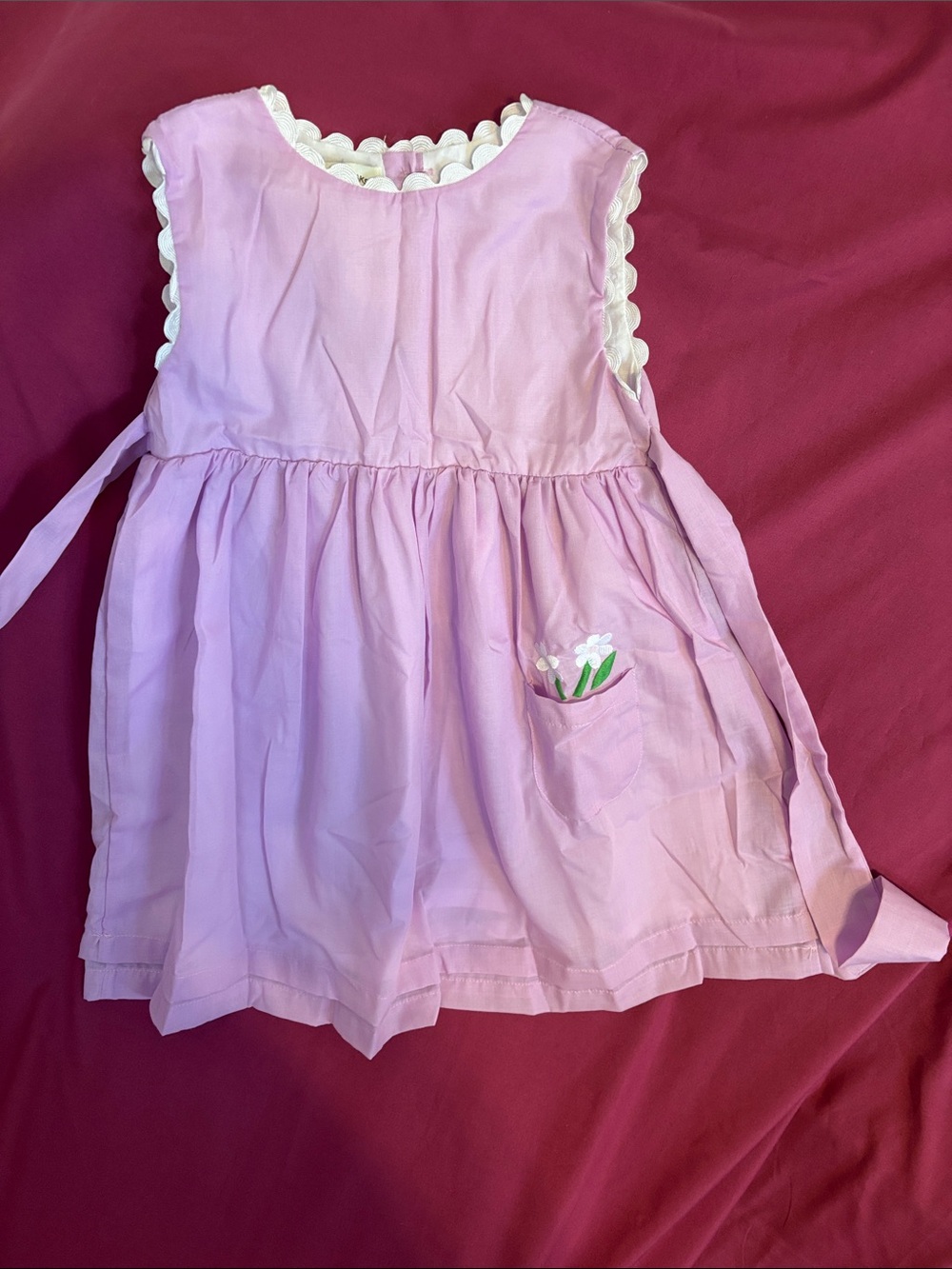 Sleeveless Lavender Smock Dress with Floral Pocket